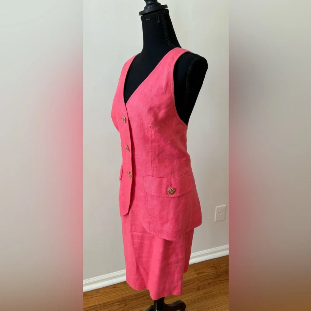 Scassi Vintage‎ Linen Dress Vest Skirt Set Coral - Size 6